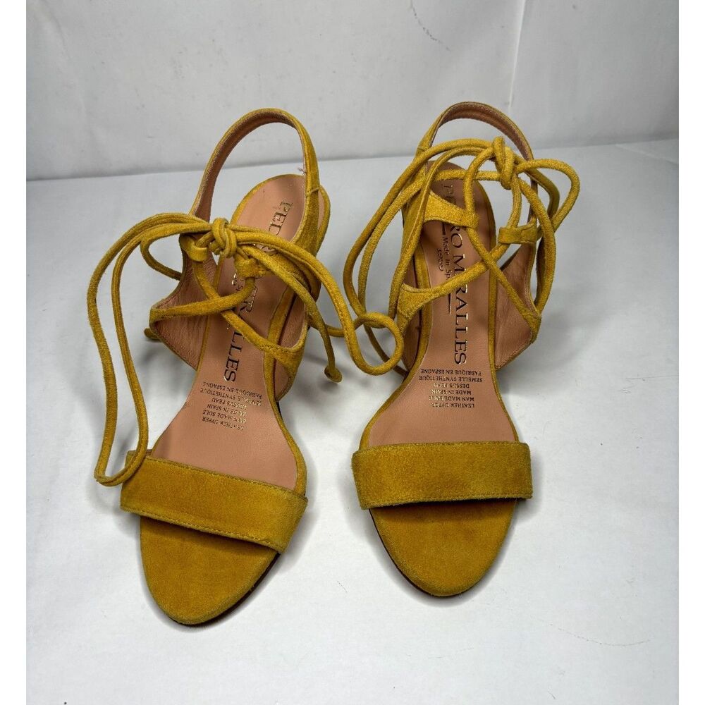 Pedro Miralles Mustard Yellow Lace Up High Heels Womens